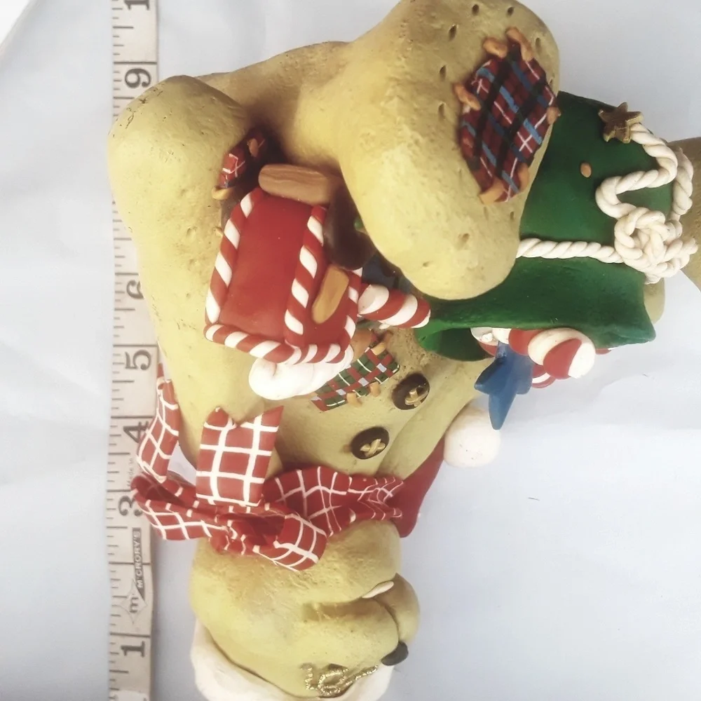 Vtg Teddy Bear Santa Claus candy cane Christmas